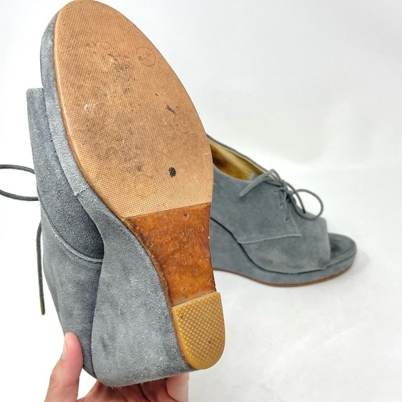Rag & Bone Sahara Grey Suede Open Toe Lace Up Platform Wedges Size 38 - Picture 8 of 12